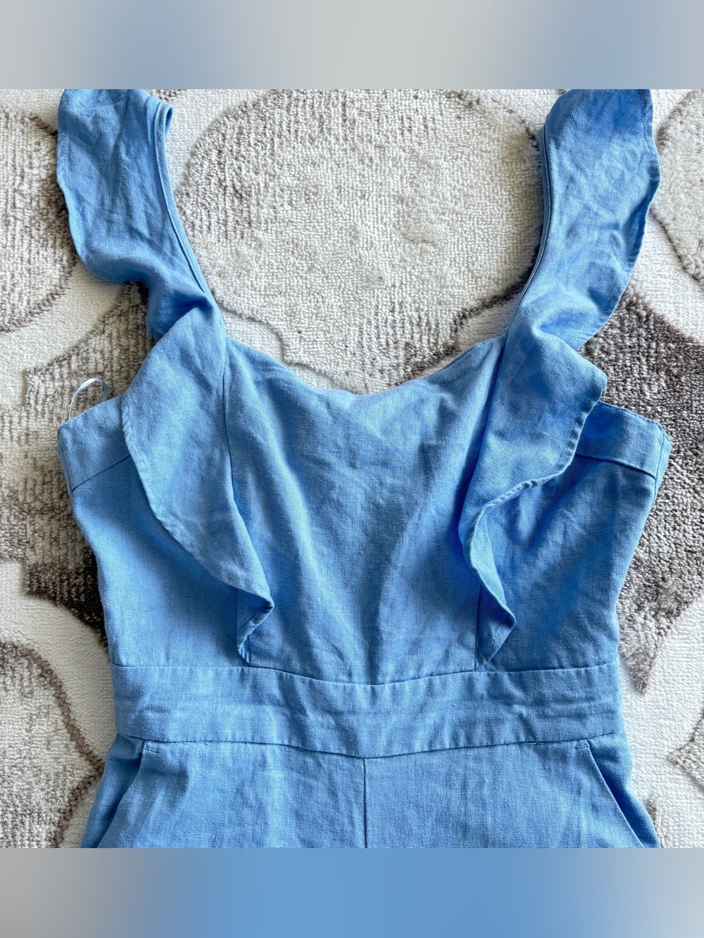 Dynamite Linen Light Blue Ruffle Jumpsuit Wide Legs Size XS - Picture 3 of 16
